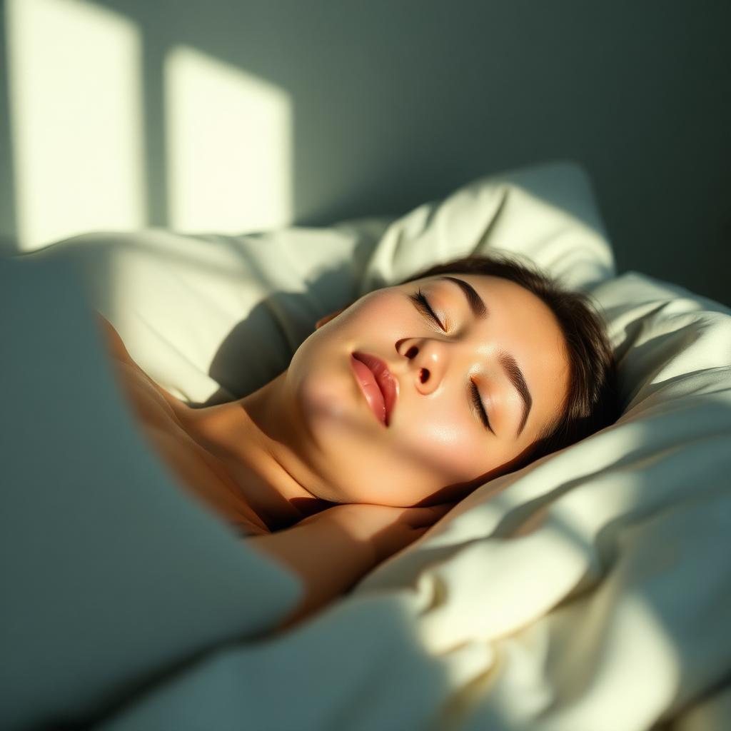 Person sleeping peacefully in soft morning light